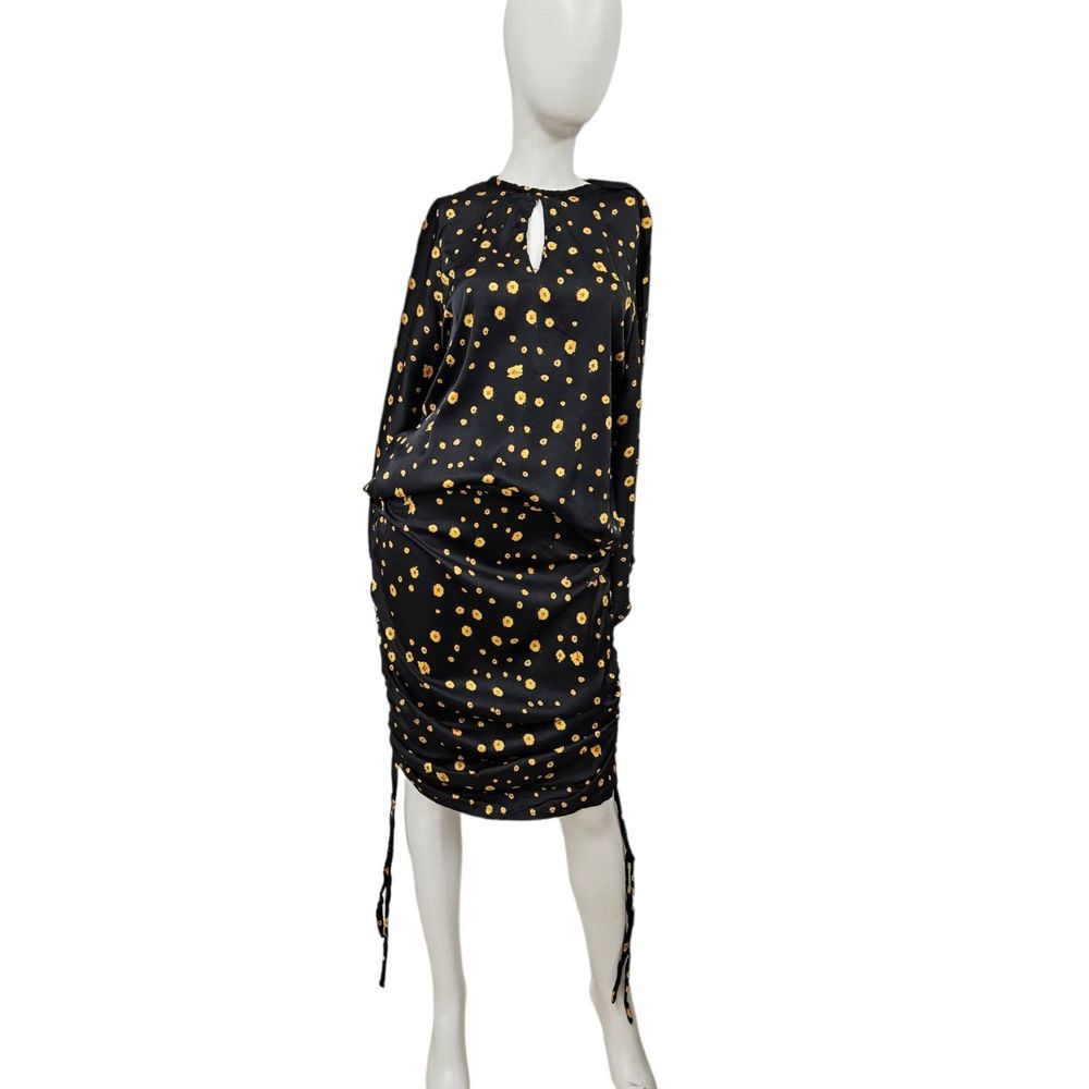 Black Silky 2 Piece Skirt Set with Yellow Floral Print size Small